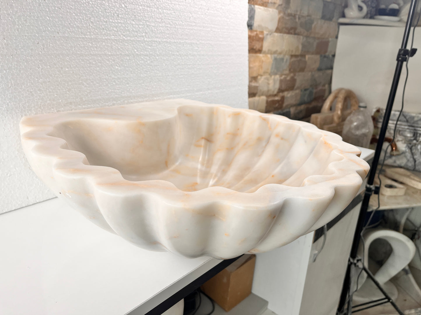 Marble Bathroom Sink – Carrara White Stone Vessel Sink Shell Design