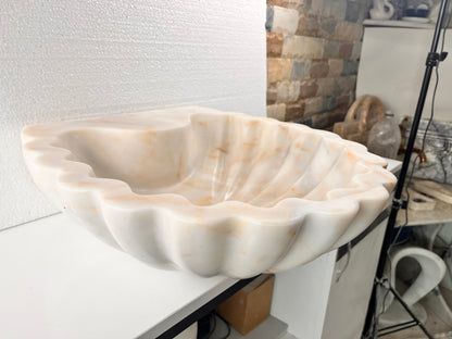 Marble Bathroom Sink – Carrara White Stone Vessel Sink Shell Design