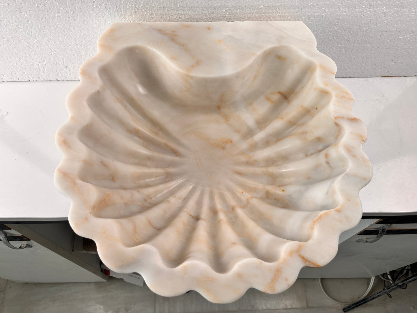 Marble Bathroom Sink – Carrara White Stone Vessel Sink Shell Design