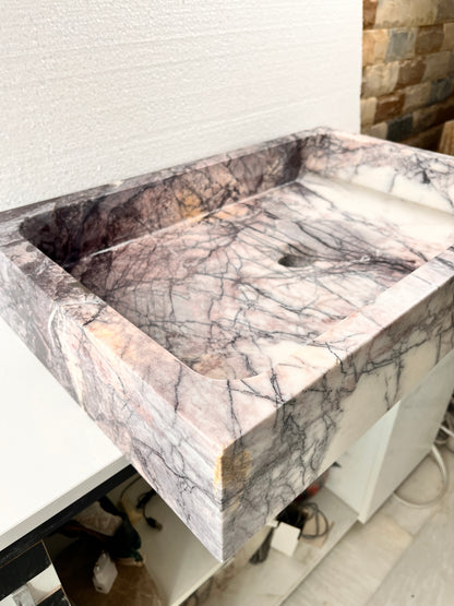 Marble Bathroom Sink – Lilac Marble Rectangular Stone Vessel Sink