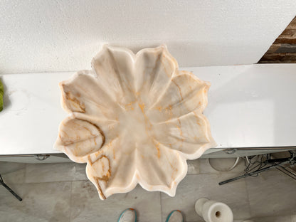 Marble Sink Stone Vessel Sink – Carrara Marble Leaf Bathroom Basin, Hand-Carved Natural Marble