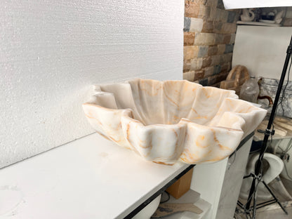 Marble Sink Stone Vessel Sink – Carrara Marble Leaf Bathroom Basin, Hand-Carved Natural Marble