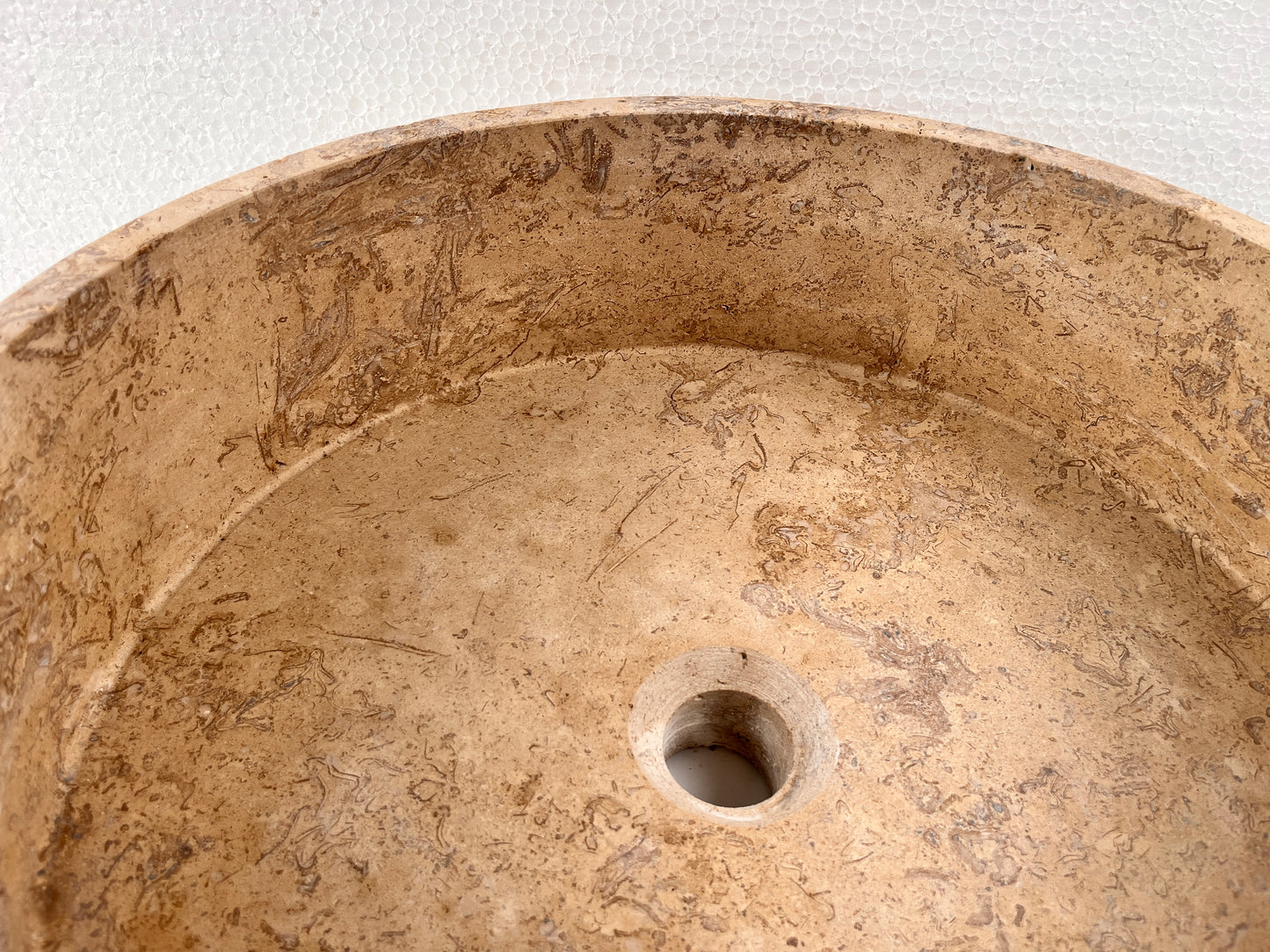 Marble Sink – Natural Stone Vessel Sink Travertine Noce Round 17"x17"x6" (43x43x15 cm) Hand-Carved Bowl