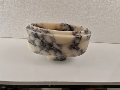 Marble Tray – Luxury Calacatta Viola Stone Pedestal Bowl 6"x10"x4.7" (15x25x12 cm) Hand-Carved Natural Marble Decor