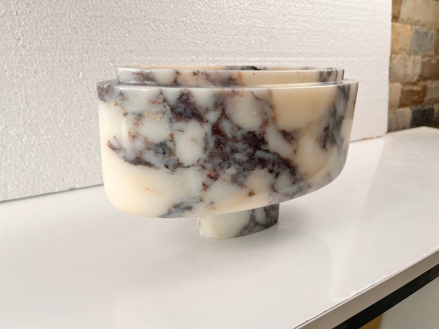 Marble Tray – Luxury Calacatta Viola Stone Pedestal Bowl 6"x10"x4.7" (15x25x12 cm) Hand-Carved Natural Marble Decor