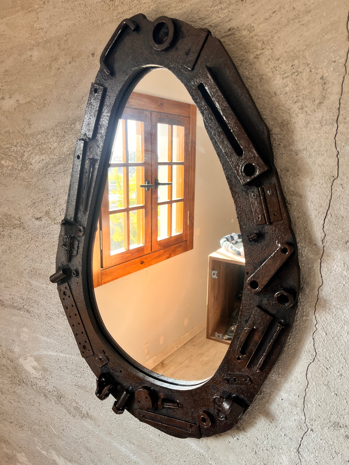 Industrial Wall Mirror – Steampunk MDF Frame Mirror with metal part for Loft & Modern Interiors