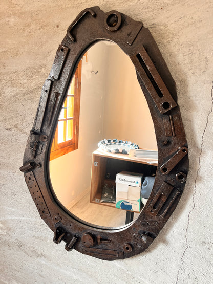 Industrial Wall Mirror – Steampunk MDF Frame Mirror with metal part for Loft & Modern Interiors
