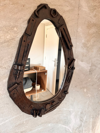 Industrial Wall Mirror – Steampunk MDF Frame Mirror with metal part for Loft & Modern Interiors