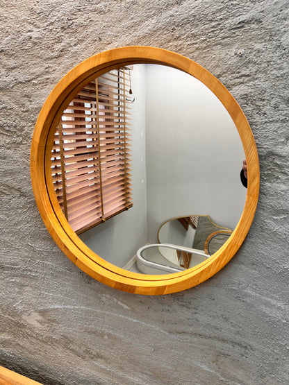 Handmade Solid Wood Framed Round Mirror – Modern Scandinavian Wall Mirror