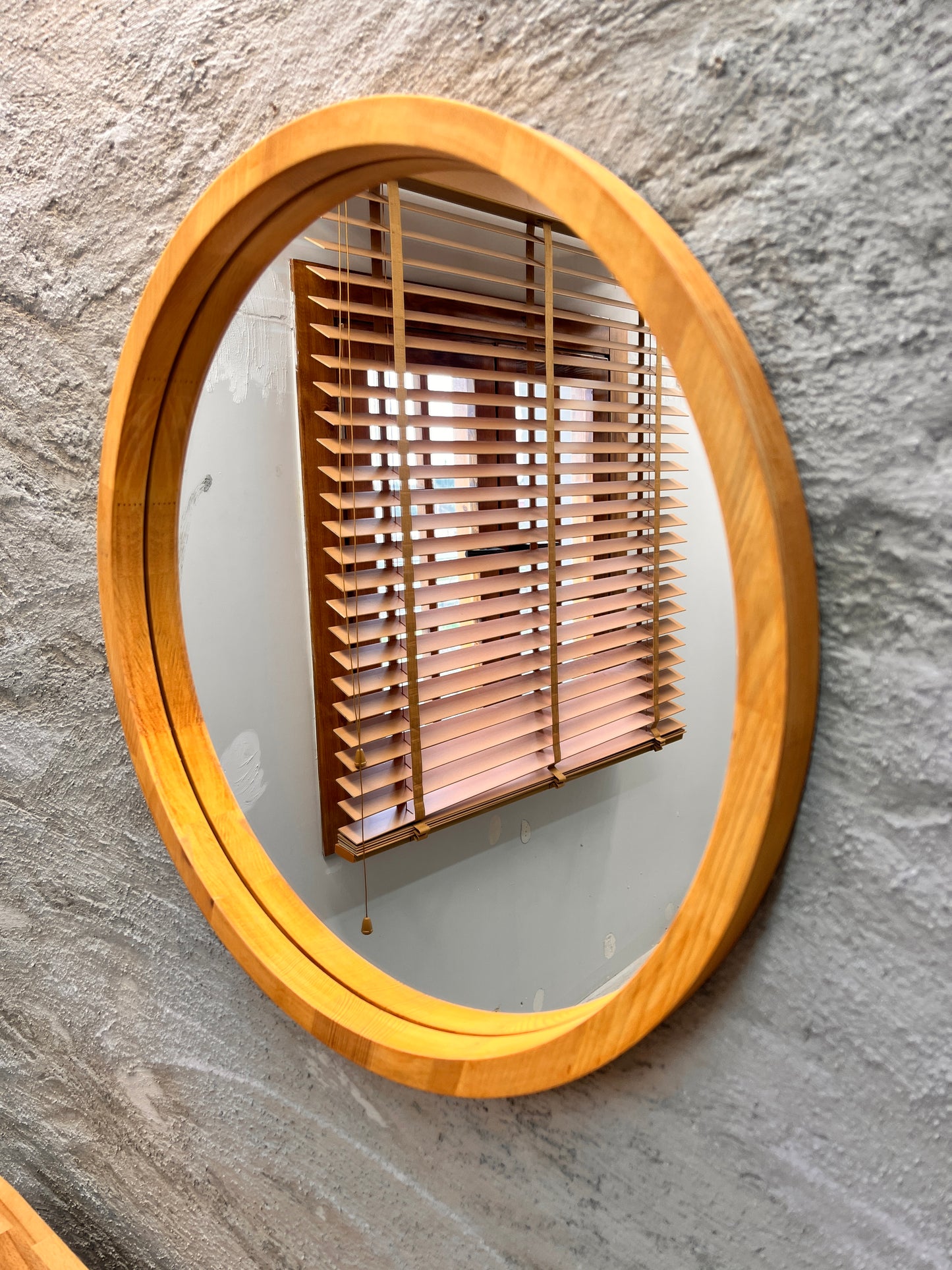 Handmade Solid Wood Framed Round Mirror – Modern Scandinavian Wall Mirror