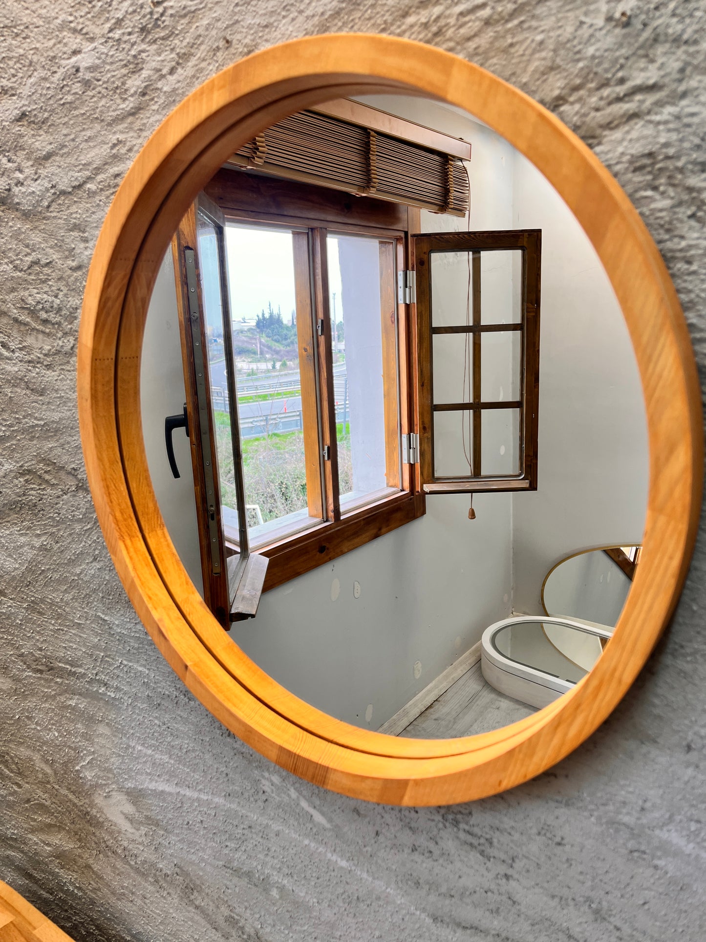 Handmade Solid Wood Framed Round Mirror – Modern Scandinavian Wall Mirror