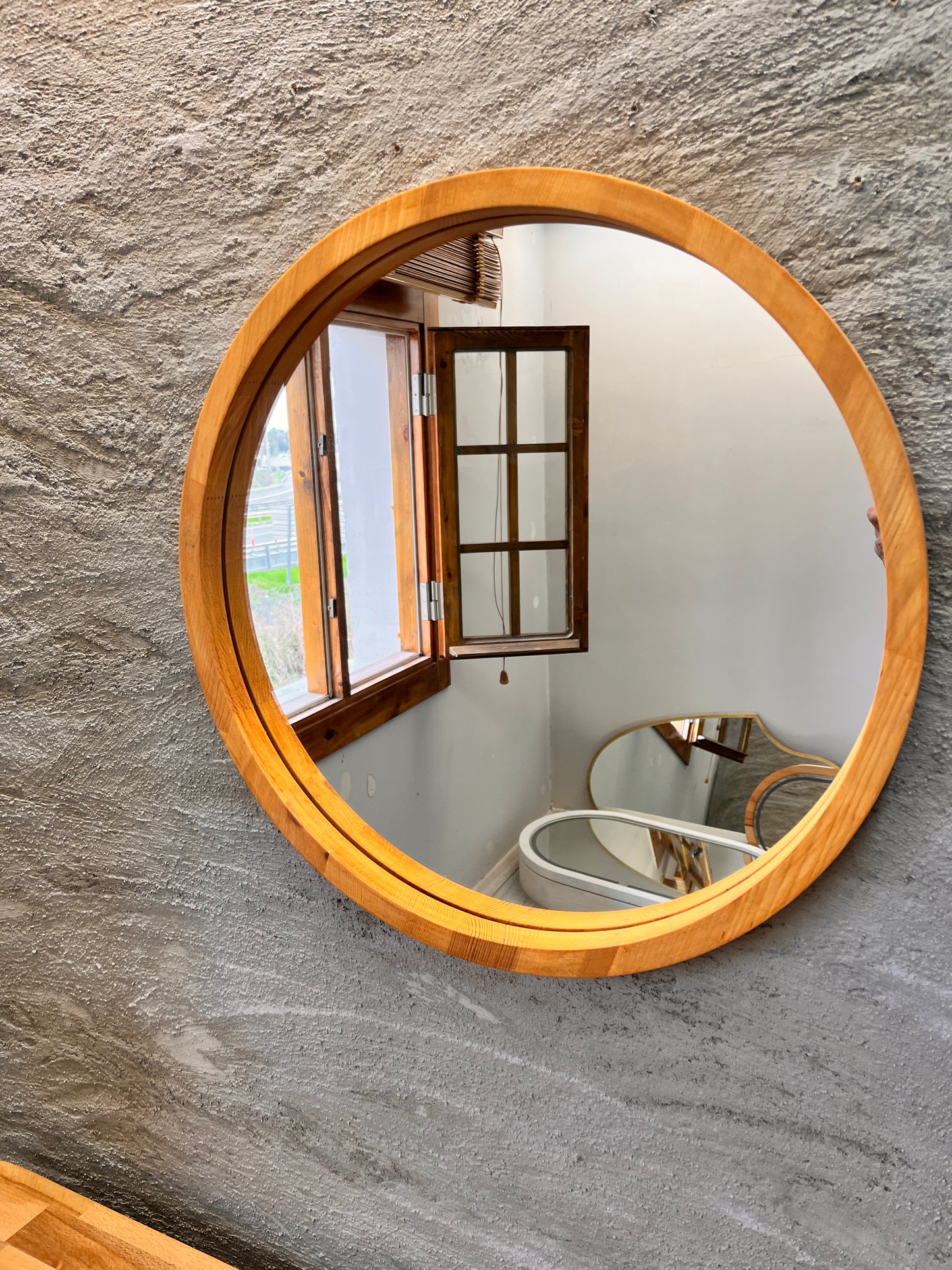 Handmade Solid Wood Framed Round Mirror – Modern Scandinavian Wall Mirror