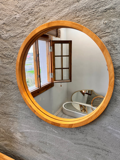 Handmade Solid Wood Framed Round Mirror – Modern Scandinavian Wall Mirror