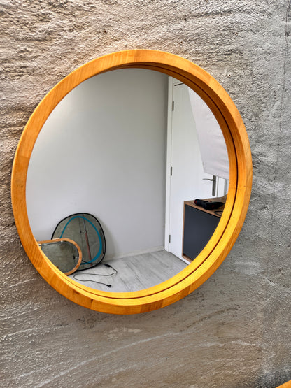 Handmade Solid Wood Framed Round Mirror – Modern Scandinavian Wall Mirror