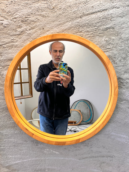 Handmade Solid Wood Framed Round Mirror – Modern Scandinavian Wall Mirror