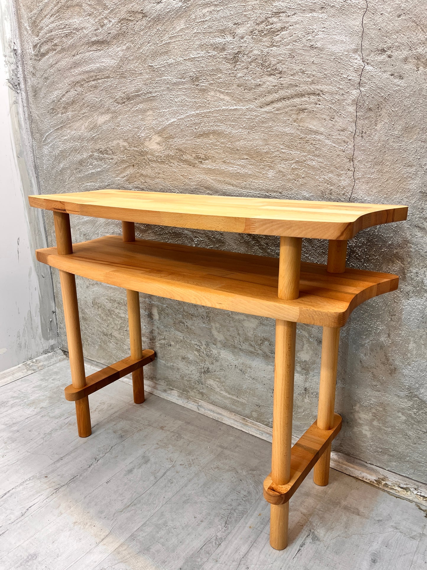 Console Table with Mirror Set, Solid Beech Wood Entryway Furniture, Scandinavian Minimalist Vanity
