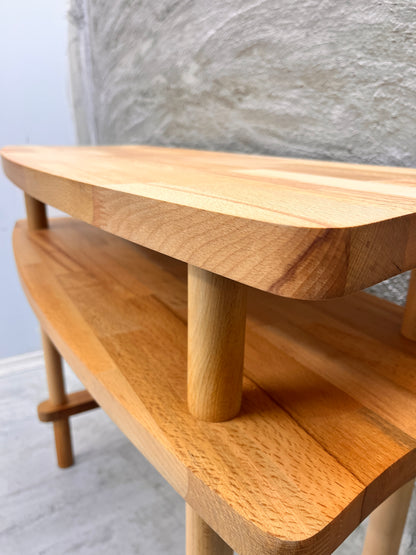 Console Table with Mirror Set, Solid Beech Wood Entryway Furniture, Scandinavian Minimalist Vanity