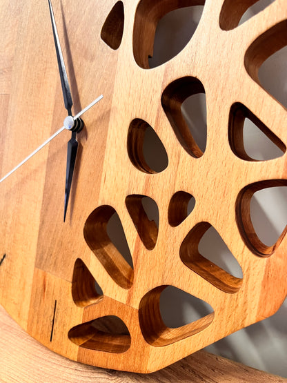 Handmade Beech Wood Wall Clock – Modern Carved Design, Minimalist Home Decor (12x12 inches)