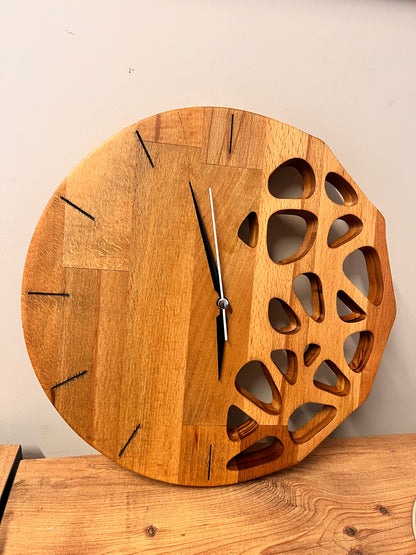 Handmade Beech Wood Wall Clock – Modern Carved Design, Minimalist Home Decor (12x12 inches)