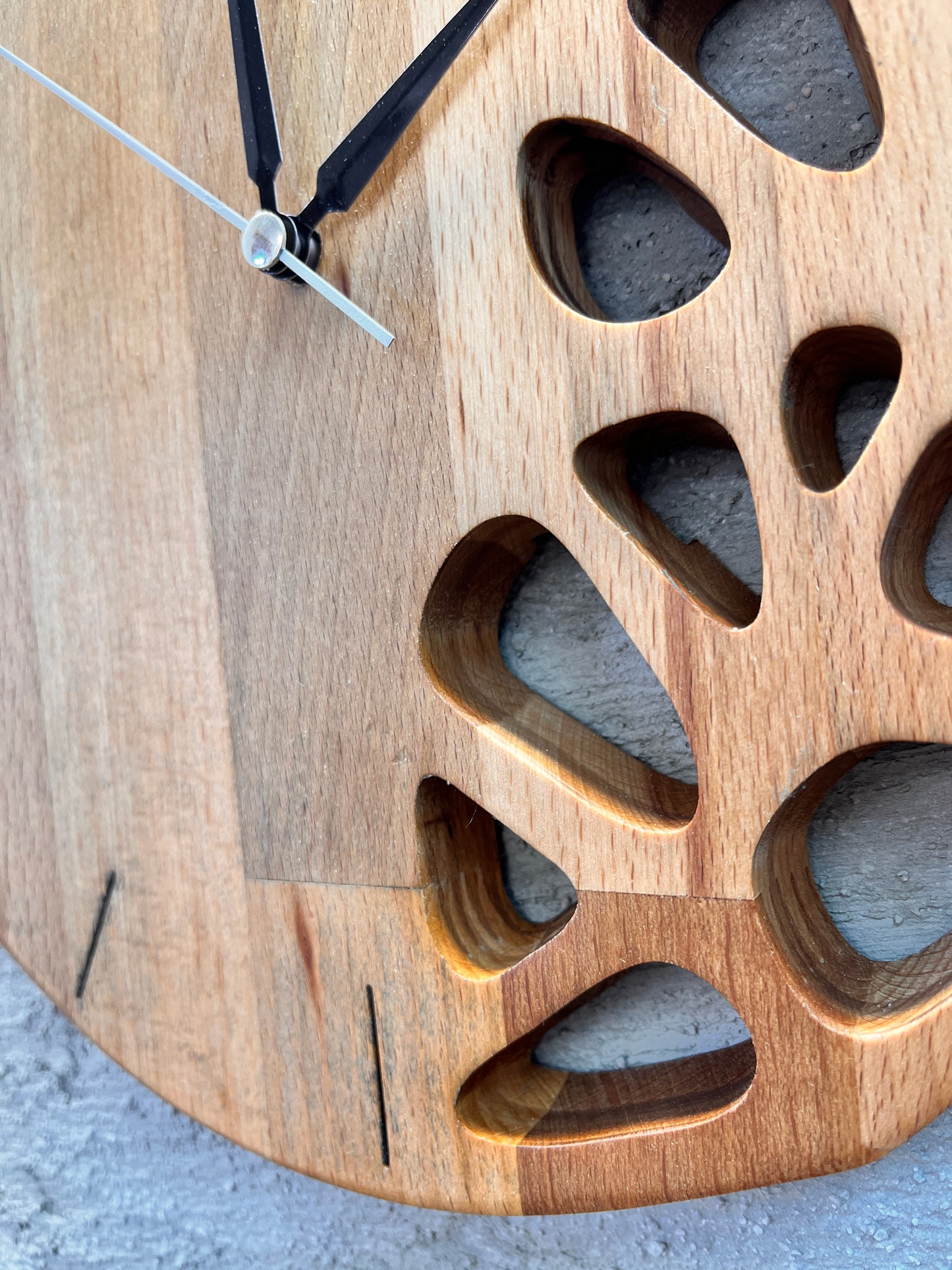 Handmade Beech Wood Wall Clock – Modern Carved Design, Minimalist Home Decor (12x12 inches)