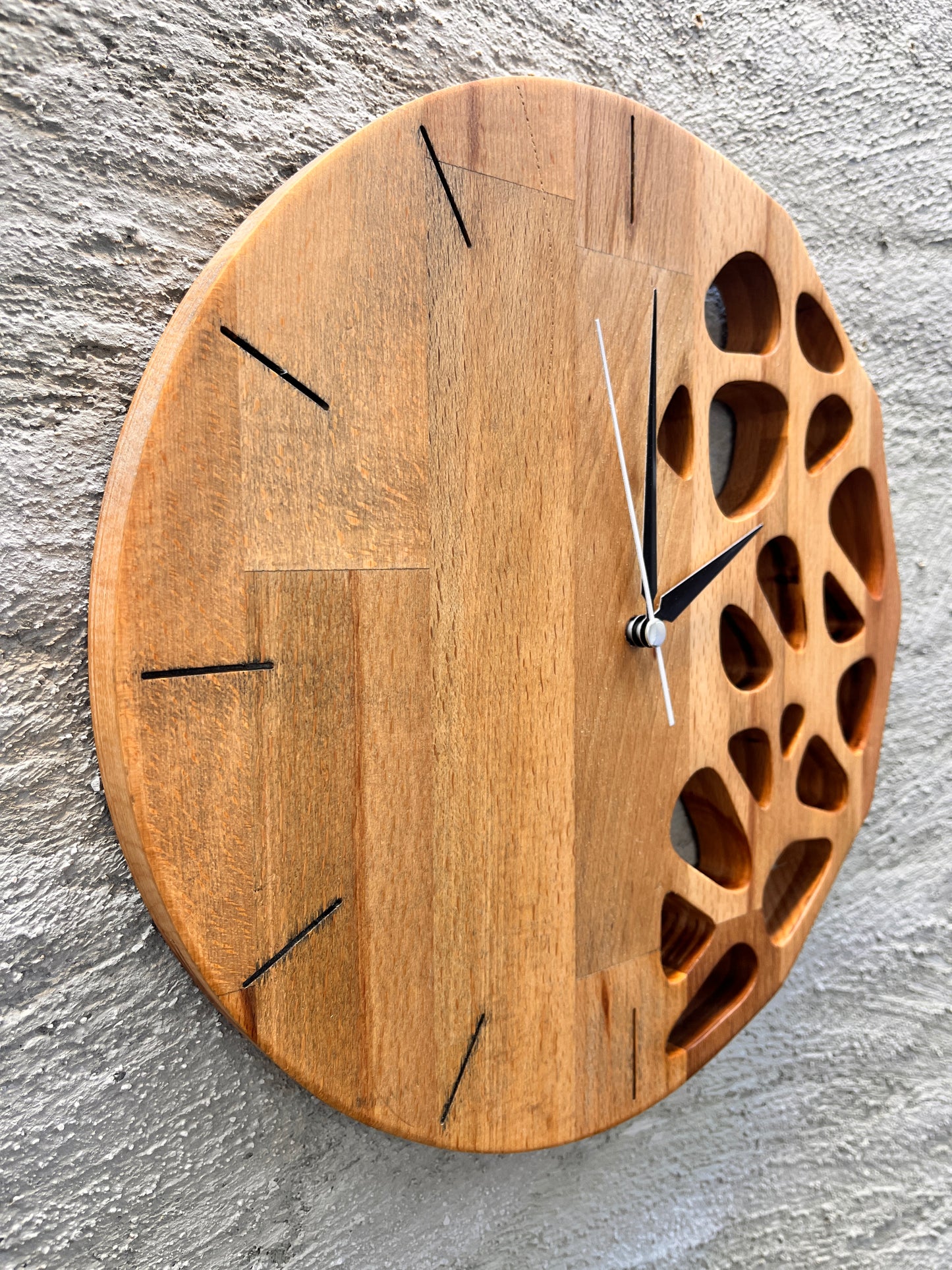 Handmade Beech Wood Wall Clock – Modern Carved Design, Minimalist Home Decor (12x12 inches)