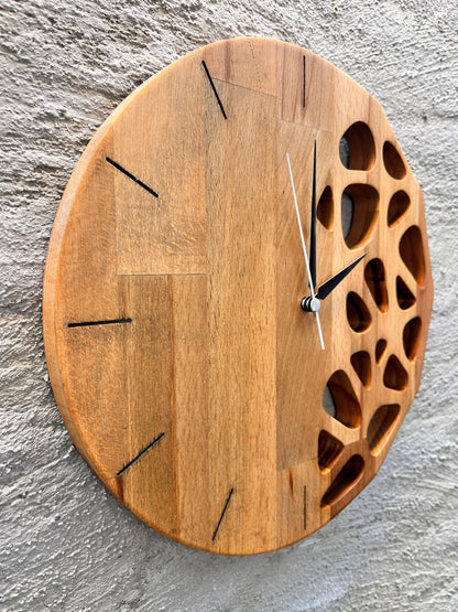 Handmade Beech Wood Wall Clock – Modern Carved Design, Minimalist Home Decor (12x12 inches)