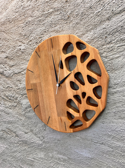 Handmade Beech Wood Wall Clock – Modern Carved Design, Minimalist Home Decor (12x12 inches)