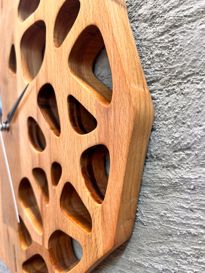 Handmade Beech Wood Wall Clock – Modern Carved Design, Minimalist Home Decor (12x12 inches)