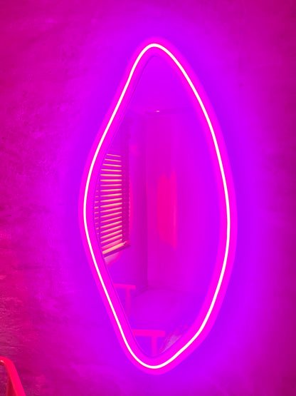 Neon LED Wavy Wall Mirror – Modern Irregular Shape MDF Frame Mirror | Decorative Accent for Bedroom & Living Room