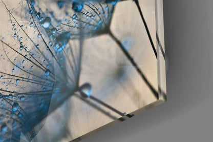 Blue Dewdrop Dandelion Glass Wall Art