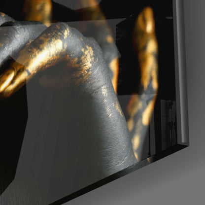 Gold Lips Hush Gesture Square Crop Glass Wall Art