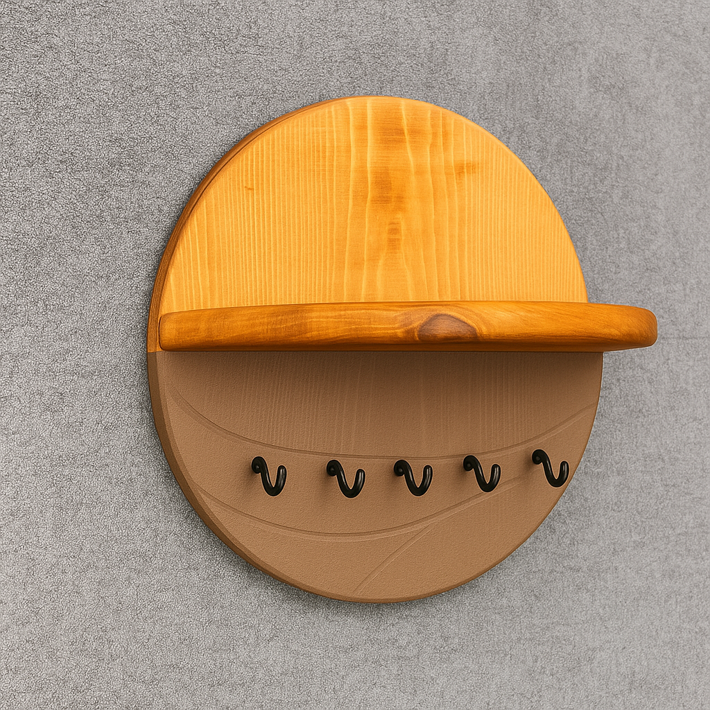 Modern Wall Key Holder with Shelf – Minimalist Wooden Entryway Organizer with Hooks | Handmade Home Décor