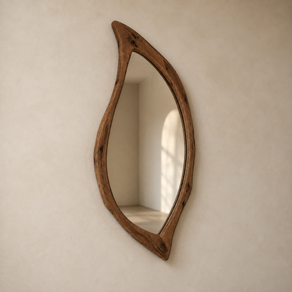 Organic Natural Wood Mirror, Irregular Wall Mirror, Handmade Walnut Mirror, Rustic Modern Home Decor, Live Edge Wood Mirror