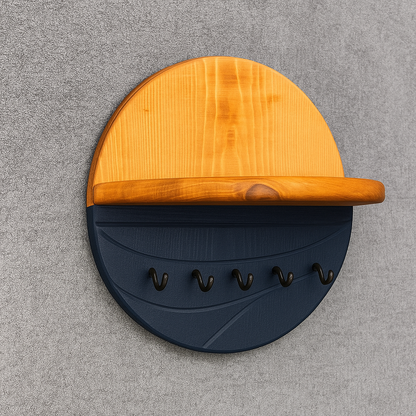 Modern Wall Key Holder with Shelf – Minimalist Wooden Entryway Organizer with Hooks | Handmade Home Décor