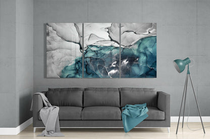 Teal Gray Marble Triptych Glass Wall Art