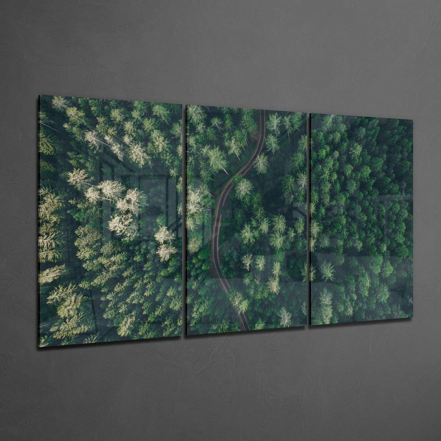 Aerial Forest Winding Road Glass Wall Art