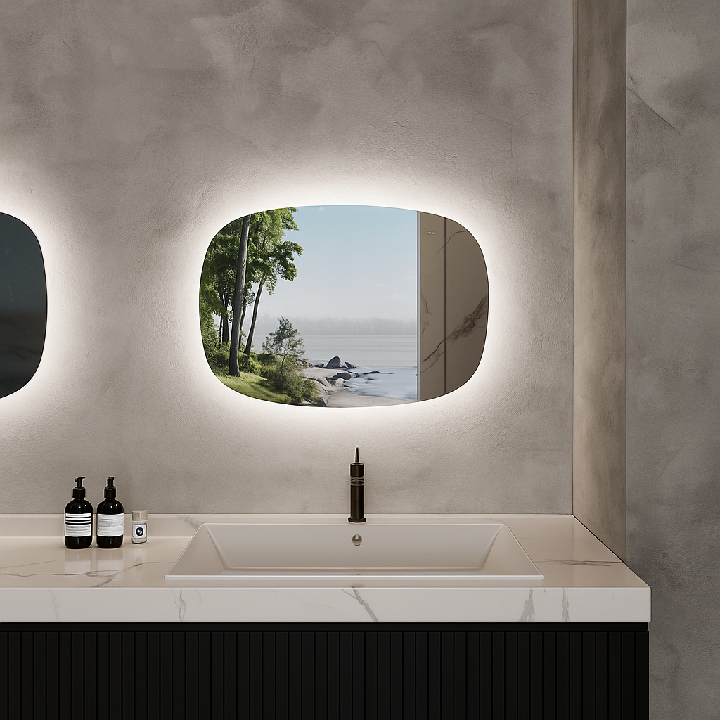 LED Bathroom Mirror Irregular Shape – Modern Asymmetrical Backlit Vanity Mirror | Warm & Cool Light (3000K–6500K)