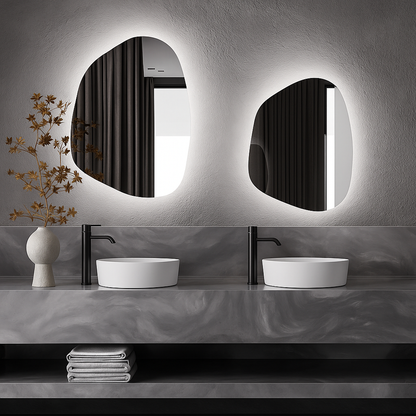 LED Bathroom Mirror Asymmetrical Design – Modern Organic Backlit Wall Mirror