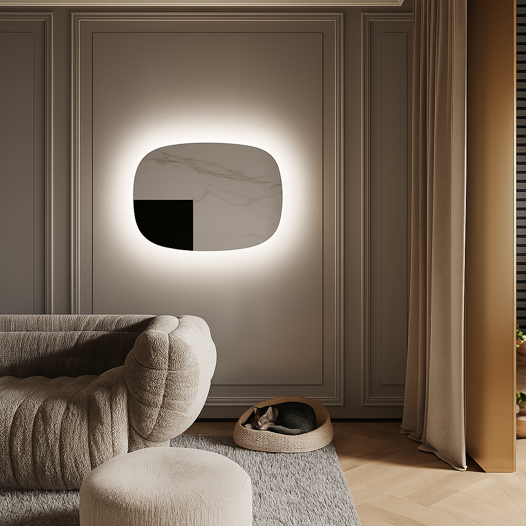 LED Bathroom Mirror Irregular Shape – Modern Asymmetrical Backlit Vanity Mirror | Warm & Cool Light (3000K–6500K)