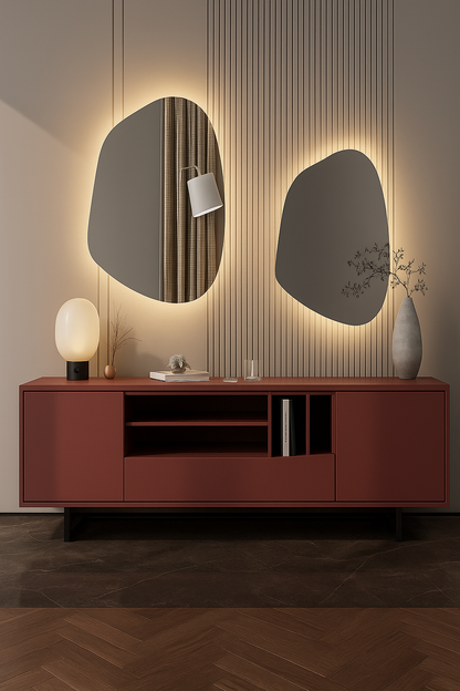 LED Bathroom Mirror Asymmetrical Design – Modern Organic Backlit Wall Mirror