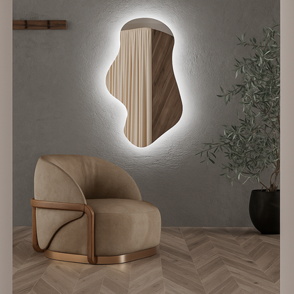 LED Bathroom Mirror Asymmetrical Shape – Modern Organic Backlit Wall Mirror with Warm & Cool Light