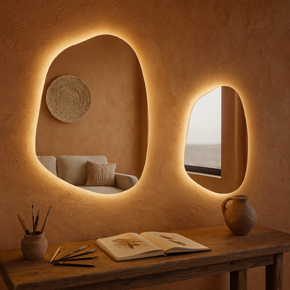 LED Bathroom Mirror Asymmetrical Design – Modern Organic Backlit Wall Mirror