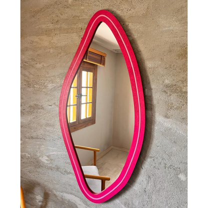 Neon LED Wavy Wall Mirror – Modern Irregular Shape MDF Frame Mirror | Decorative Accent for Bedroom & Living Room