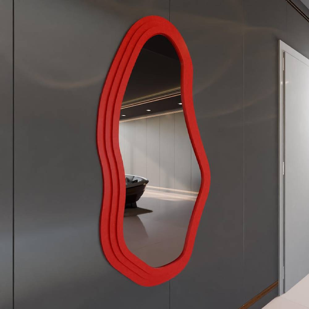 Modern Wavy Wall Mirror – Irregular Shape MDF Frame Mirror in Multiple Colors
