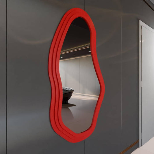 Modern Wavy Wall Mirror – Irregular Shape MDF Frame Mirror in Multiple Colors