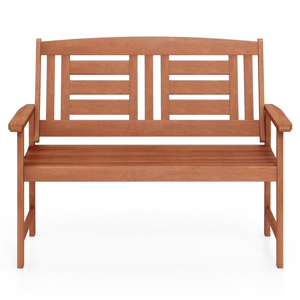 Outdoor Solid Wood Loveseat Hardwood 2-Seat Bench with Inclined Backrest and Slatted Seat