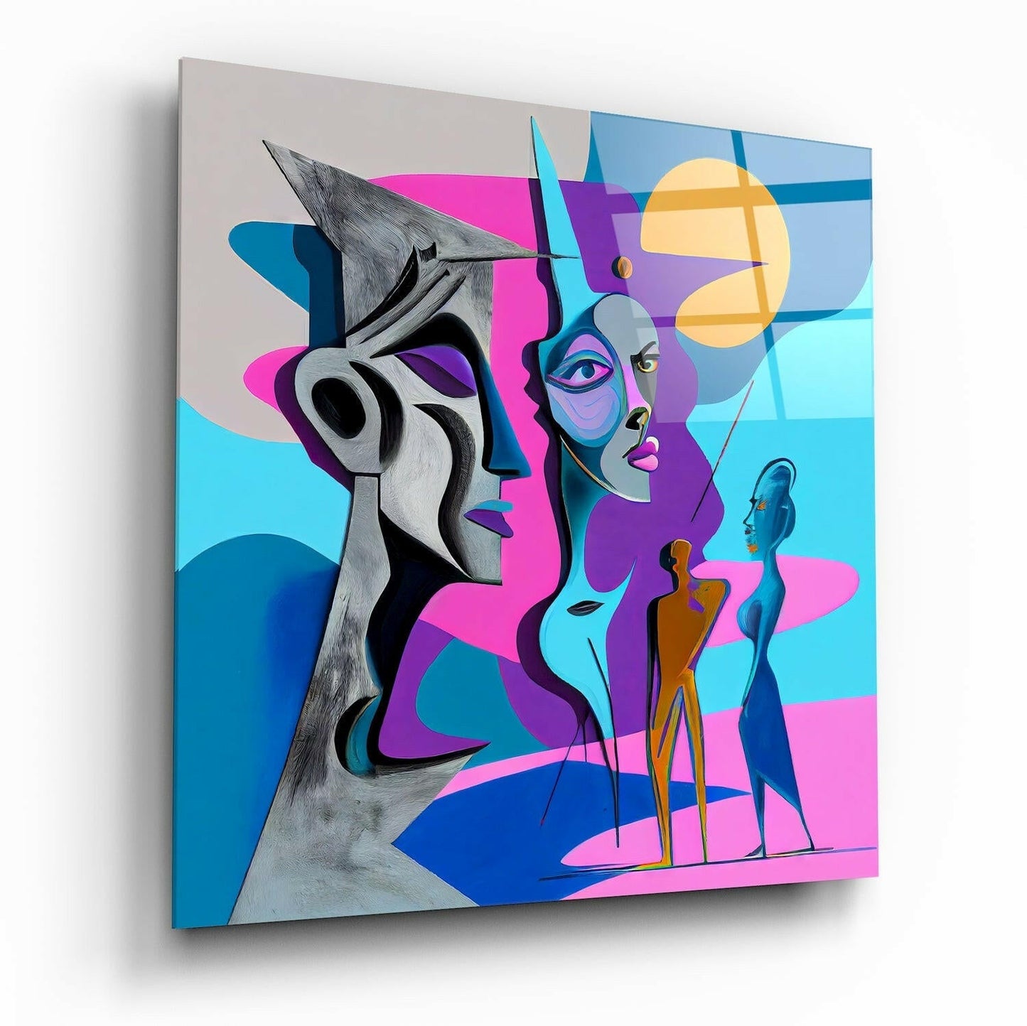Purple Cubist Stone Profile Glass Wall Art