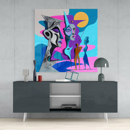 Purple Cubist Stone Profile Glass Wall Art