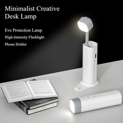 Folding LED Desk Lamp with 3 Speed Dimming Eye Protection USB Charging Book Light with Flashlight And Phone Holder Function