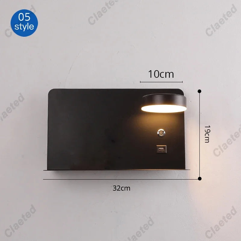 LED Wall Lights With Switch And USB Interface Fashion White Black Lamp Fixture Corridor Aisle Lighting Art Luminaire Wandlamp